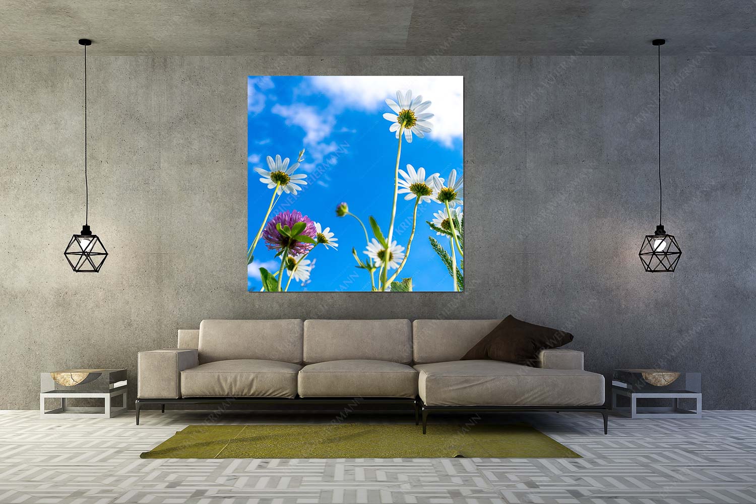 Von unten auch schön – Größe ca. 160x160cm, Seitenverhältnis 1:1 — Margariten Blumen Unteransicht einer Blumenwiese mit Margariten - Von unten auch schön - Größe ca. 160x160cm, Seitenverhältnis 1:1 - Margariten Blumen - weitere Infos unter https://www.kriner-weiermann.de