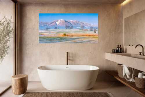 Blick über die Ach bei Uffing zum Hörnle in den Ammergauer Alpen - Voralpenland - Größe ca. 180x90cm, Seitenverhältnis 2:1 - Uffinger Ach mit Hörnle - weitere Infos unter https://www.kriner-weiermann.de