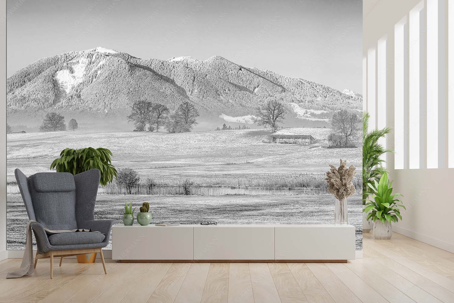 Voralpenland – Größe ca. 300x200cm, Seitenverhältnis 3:2 — Uffinger Ach mit Hörnle Blick über die Ach bei Uffing zum Hörnle in den Ammergauer Alpen - Voralpenland - Größe ca. 300x200cm, Seitenverhältnis 3:2 - Uffinger Ach mit Hörnle - weitere Infos unter https://www.kriner-weiermann.de