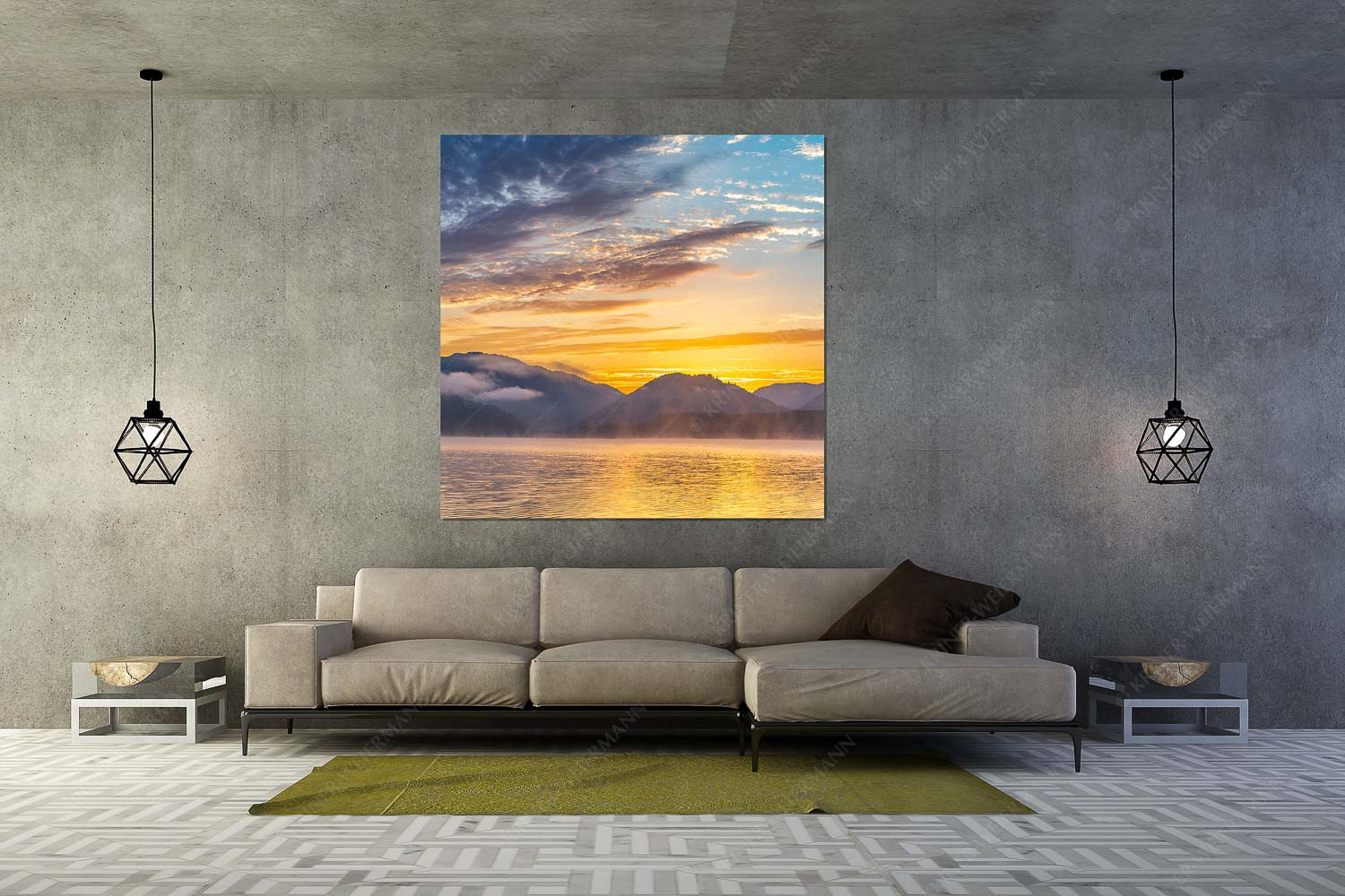 Blick über den Silvensteinsee zum kurz bevorstehenden Sonnenaufgang - Vorglühen am Silvenstein - Größe ca. 160x160cm, Seitenverhältnis 1:1 - Silvensteinsee Sonnenaufgang - weitere Infos unter https://www.kriner-weiermann.de