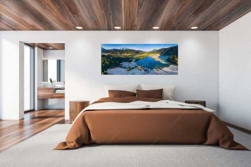 Blick übern Geroldsee zum Wank und Wettersteingebirge - Wagenbrüch - Größe ca. 200x80cm, Seitenverhältnis 2,5:1 - Geroldsee - weitere Infos unter https://www.kriner-weiermann.de