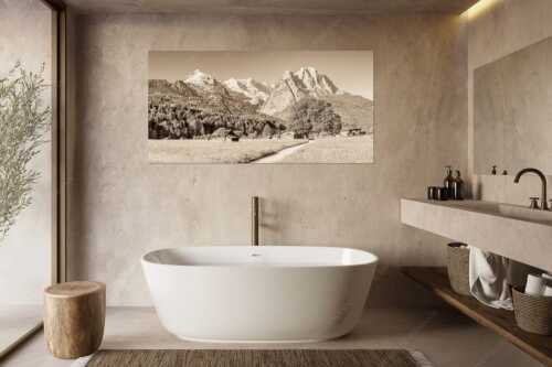 Blick über den Hammersbacherweg auf die Alpspitze und Waxensteine im Wettersteingebirge - Wahrzeichen - Größe ca. 180x90cm, Seitenverhältnis 2:1 - Garmisch-Partenkirchen mit Alpspitze - weitere Infos unter https://www.kriner-weiermann.de