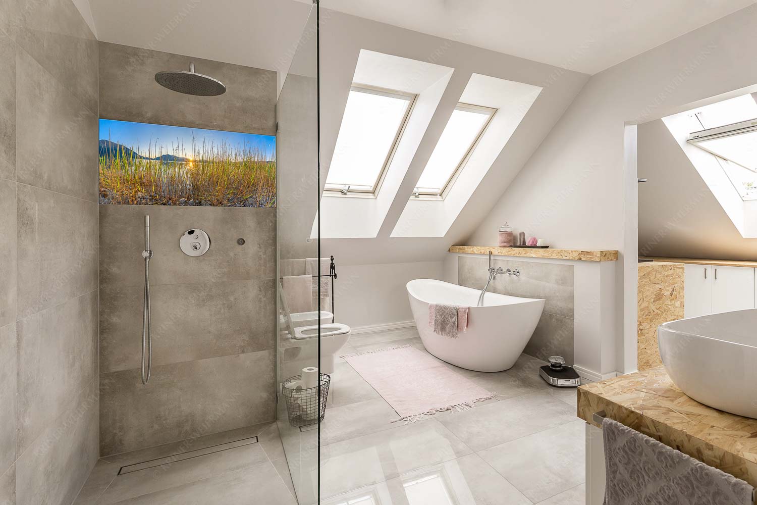 Schilfufer am Walchensee mit Sonnenaufgang am Jochberg - Walchenseeschilf - Größe ca. 100x50cm, Seitenverhältnis 2:1 - Walchensee Sonnenaufgang Jochberg - weitere Infos unter https://www.kriner-weiermann.de