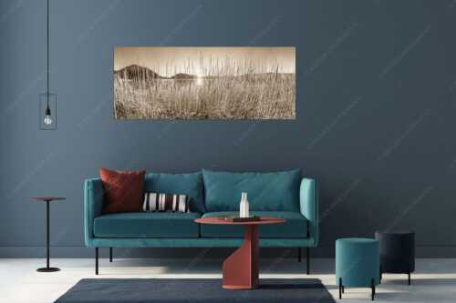 Schilfufer am Walchensee mit Sonnenaufgang am Jochberg - Walchenseeschilf - Größe ca. 175x70cm, Seitenverhältnis 2,5:1 - Walchensee Sonnenaufgang Jochberg - weitere Infos unter https://www.kriner-weiermann.de