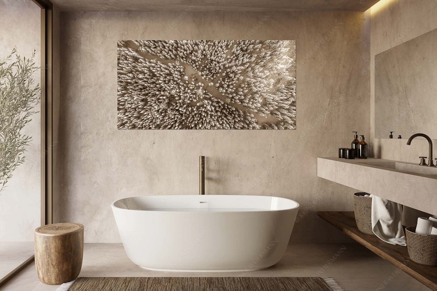 Waldeinblicke – Größe ca. 180x90cm, Seitenverhältnis 2:1 — Winterwald von Oben Draufsicht Blick auf Weg durch den stark verschneiten Wald bei Krün - Waldeinblicke - Größe ca. 180x90cm, Seitenverhältnis 2:1 - Winterwald von Oben Draufsicht - weitere Infos unter https://www.kriner-weiermann.de