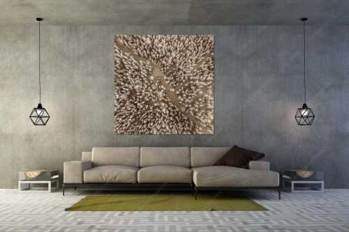 Blick auf Weg durch den stark verschneiten Wald bei Krün - Waldeinblicke - Größe ca. 160x160cm, Seitenverhältnis 1:1 - Winterwald von Oben Draufsicht - weitere Infos unter https://www.kriner-weiermann.de