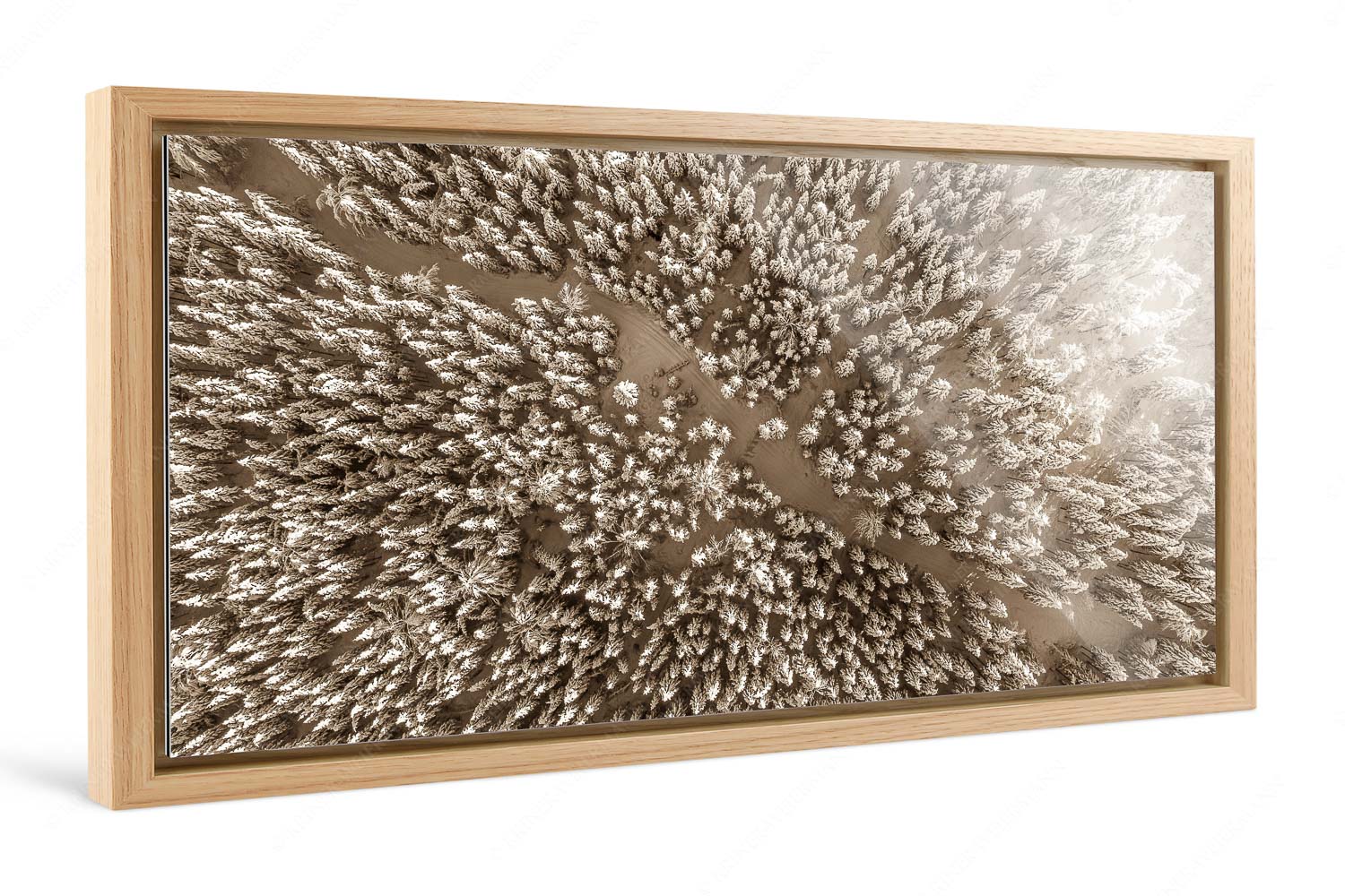 Waldeinblicke – Foto im Schattenfugen-Rahmen — Winterwald von Oben Draufsicht Blick auf Weg durch den stark verschneiten Wald bei Krün - Waldeinblicke - Foto im Schattenfugen-Rahmen - Winterwald von Oben Draufsicht - weitere Infos unter https://www.kriner-weiermann.de