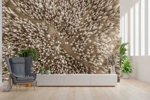 Blick auf Weg durch den stark verschneiten Wald bei Krün - Waldeinblicke - Größe ca. 300x200cm, Seitenverhältnis 3:2 - Winterwald von Oben Draufsicht - weitere Infos unter https://www.kriner-weiermann.de