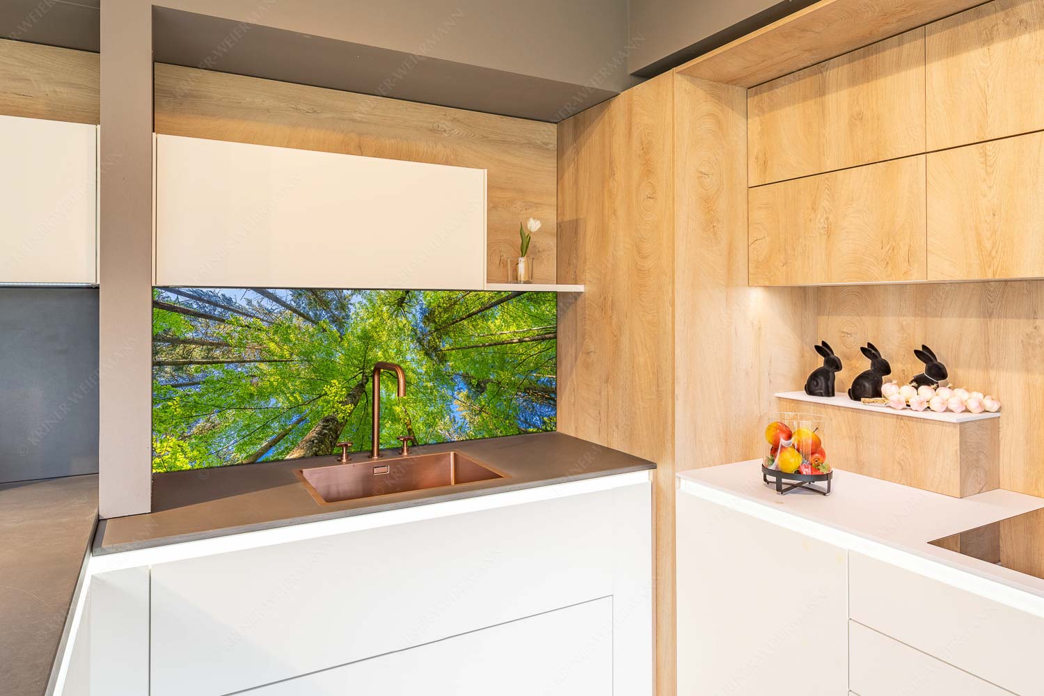 Blick auf ein Buchenblätterdach am Rindberg im Estergebirge - Waldhimmel - Größe ca. 150x60cm, Seitenverhältnis 2,5:1 - Laubdach - weitere Infos unter https://www.kriner-weiermann.de