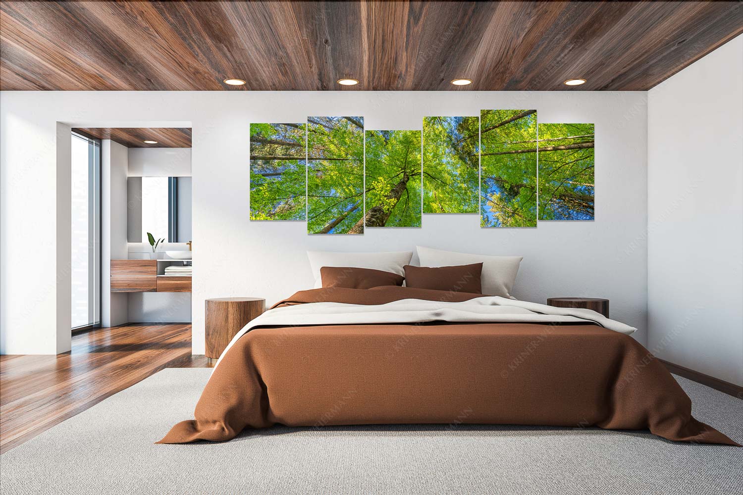 Waldhimmel – 6er Split, Größe ca. 280x112cm, Seitenverhältnis 2,5:1 — Laubdach Blick auf ein Buchenblätterdach am Rindberg im Estergebirge - Waldhimmel - 6er Split, Größe ca. 280x112cm, Seitenverhältnis 2,5:1 - Laubdach - weitere Infos unter https://www.kriner-weiermann.de