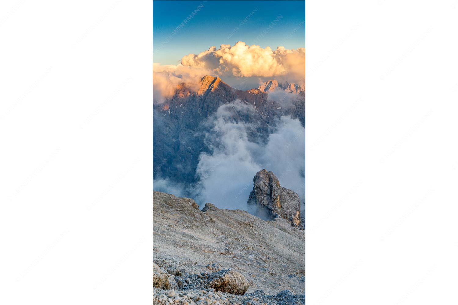 Blick vom Jubiläumsgrat zum Hochwanner im Wettersteingebirge