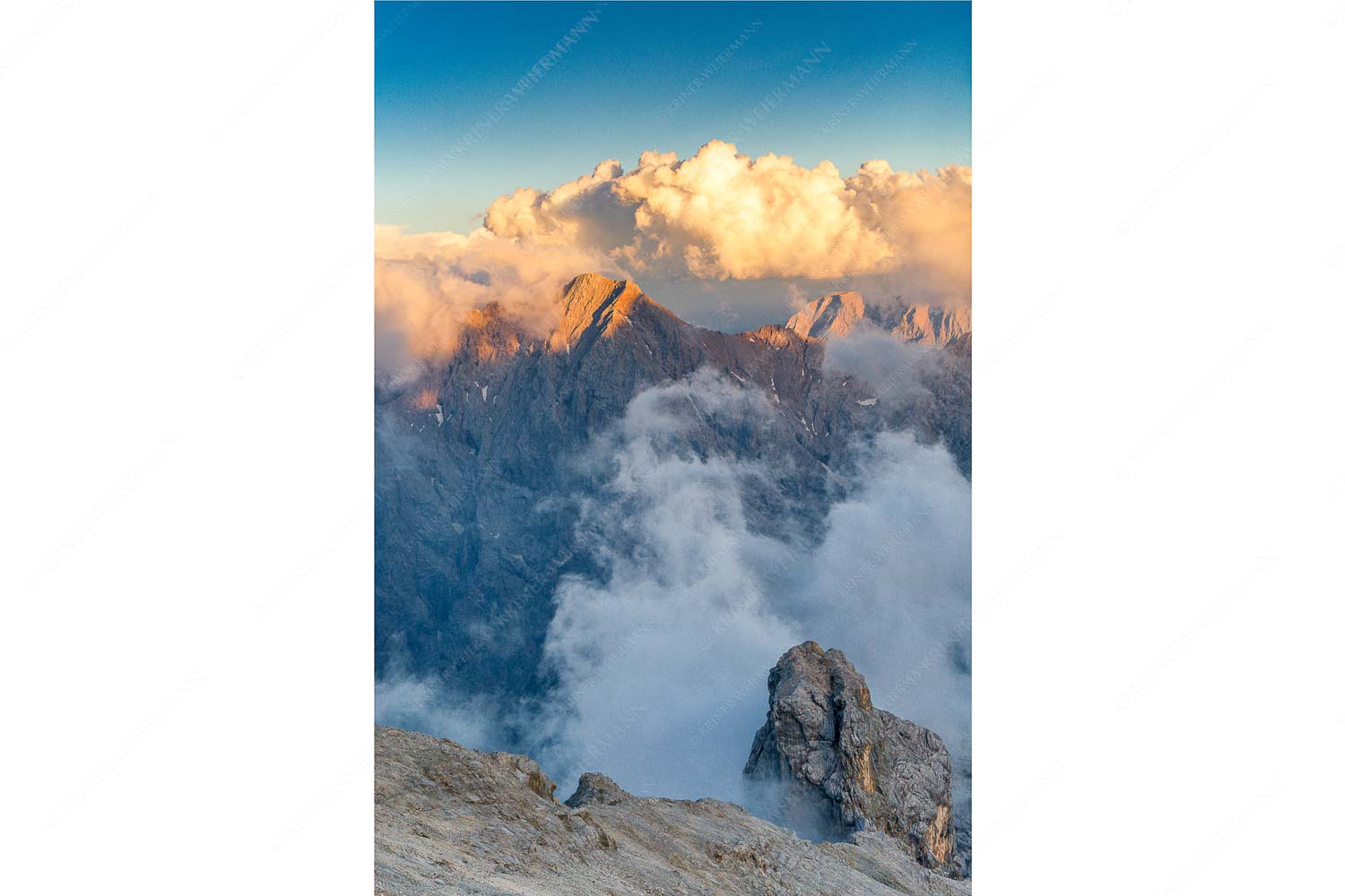Blick vom Jubiläumsgrat zum Hochwanner im Wettersteingebirge