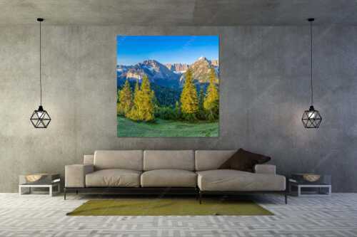 Blick durchs Laliderertal im Karwendelgebirge - Warmes Morgenlicht - Größe ca. 160x160cm, Seitenverhältnis 1: - Gamsjoch und Falken im Karwendel - weitere Infos unter https://www.kriner-weiermann.de