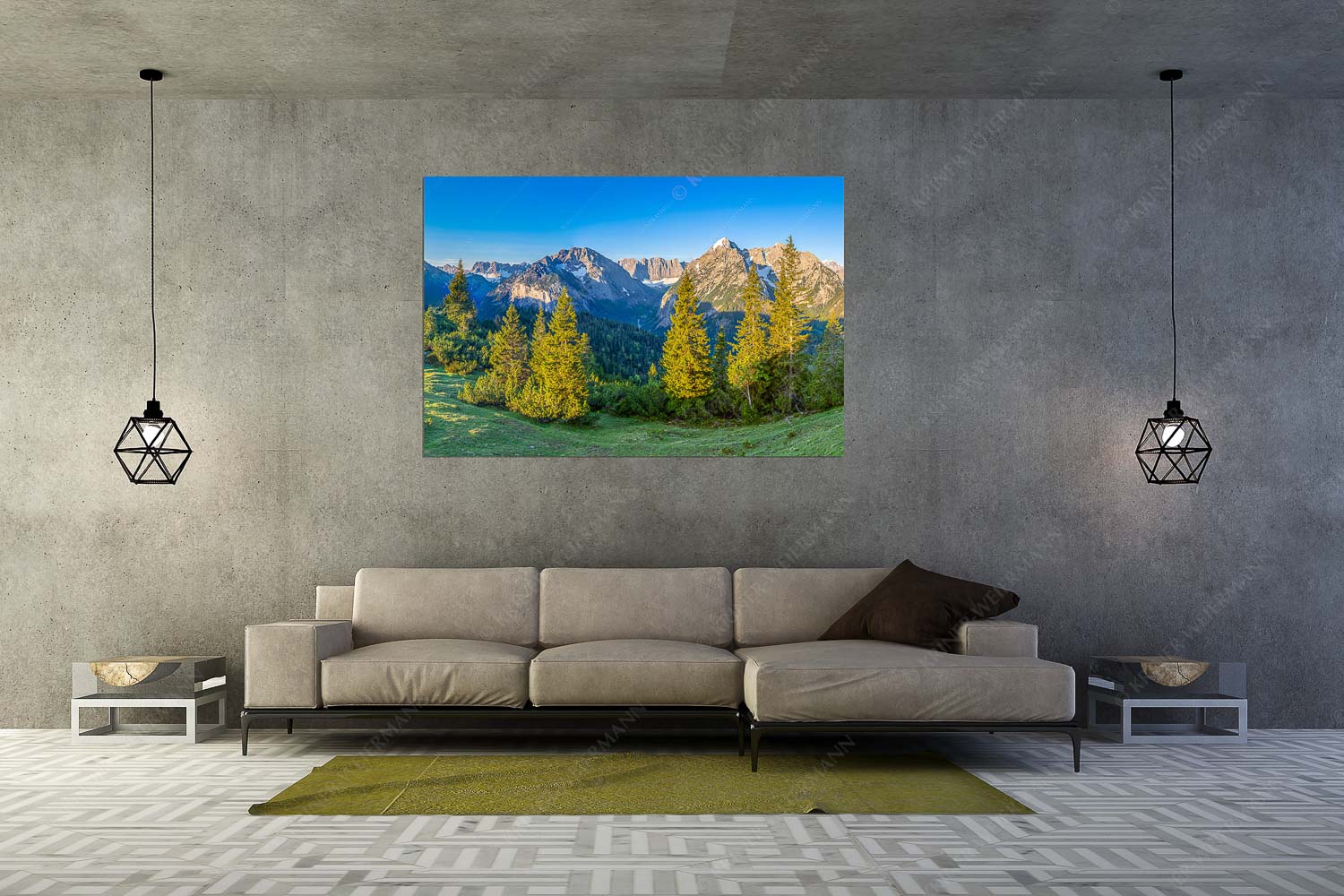 Warmes Morgenlicht – Größe ca. 180x120cm, Seitenverhältnis 3: — Gamsjoch und Falken im Karwendel Blick durchs Laliderertal im Karwendelgebirge - Warmes Morgenlicht - Größe ca. 180x120cm, Seitenverhältnis 3: - Gamsjoch und Falken im Karwendel - weitere Infos unter https://www.kriner-weiermann.de