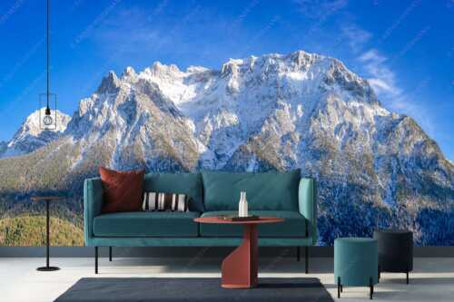 Blick auf das Karwendel mit der Viererspitze von Mittenwald - Wenig Schnee - Größe ca. 400x200cm, Seitenverhältnis 2:1 - Karwendelblick von Mittenwald - weitere Infos unter https://www.kriner-weiermann.de