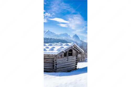 Traditioneller, Schindelgedeckter Heustadel mit Zugspitzmassiv im Wetterstein - Werdenfelser Stadel - Seitenverhältnis 1:2 - Heustadel im Winter - weitere Infos unter https://www.kriner-weiermann.de