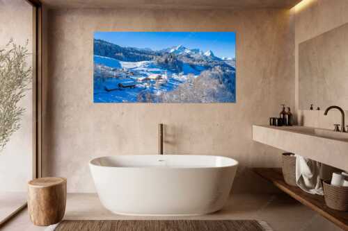 Wamberg mit Zugspitzmassiv und Garmisch-Partenkirchen - Winter am Wamberg - Wandbild - Größe ca. 180x90cm, Seitenverhältnis 2:1 - Alpspitze Zugspitze und Waxenstein - weitere Infos unter https://www.kriner-weiermann.de