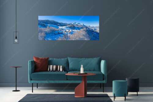 Wamberg mit Zugspitzmassiv und Garmisch-Partenkirchen - Winter am Wamberg - Wandbild - Größe ca. 175x70cm, Seitenverhältnis 2,5:1 - Alpspitze Zugspitze und Waxenstein - weitere Infos unter https://www.kriner-weiermann.de