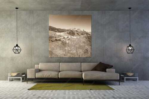 Wamberg mit Zugspitzmassiv und Garmisch-Partenkirchen - Winter am Wamberg - Wandbild - Größe ca. 160x160cm, Seitenverhältnis 1:1 - Alpspitze Zugspitze und Waxenstein - weitere Infos unter https://www.kriner-weiermann.de