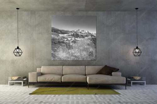 Wamberg mit Zugspitzmassiv und Garmisch-Partenkirchen - Winter am Wamberg - Wandbild - Größe ca. 160x160cm, Seitenverhältnis 1:1 - Alpspitze Zugspitze und Waxenstein - weitere Infos unter https://www.kriner-weiermann.de
