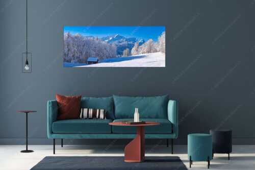 Winterlandschaft am Höfle mit Blick zum Zugspitzmassiv im Wetterstein - Winter im Werdenfels - Größe ca. 175x70cm, Seitenverhältnis 2,5:1 - Alpspitze Zugspitze und Waxenstein - weitere Infos unter https://www.kriner-weiermann.de