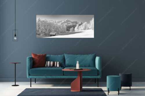 Winterlandschaft am Höfle mit Blick zum Zugspitzmassiv im Wetterstein - Winter im Werdenfels - Größe ca. 175x70cm, Seitenverhältnis 2,5:1 - Alpspitze Zugspitze und Waxenstein - weitere Infos unter https://www.kriner-weiermann.de