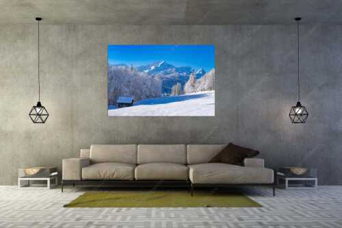 Winterlandschaft am Höfle mit Blick zum Zugspitzmassiv im Wetterstein - Winter im Werdenfels - Größe ca. 180x120cm, Seitenverhältnis 3:2 - Alpspitze Zugspitze und Waxenstein - weitere Infos unter https://www.kriner-weiermann.de