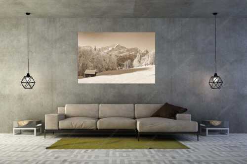 Winterlandschaft am Höfle mit Blick zum Zugspitzmassiv im Wetterstein - Winter im Werdenfels - Größe ca. 180x120cm, Seitenverhältnis 3:2 - Alpspitze Zugspitze und Waxenstein - weitere Infos unter https://www.kriner-weiermann.de