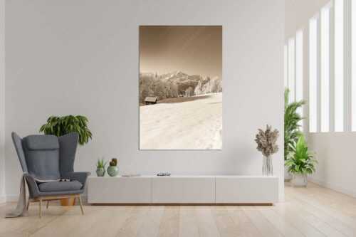 Winterlandschaft am Höfle mit Blick zum Zugspitzmassiv im Wetterstein - Winter im Werdenfels - Größe ca. 120x180cm, Seitenverhältnis 2:3 - Alpspitze Zugspitze und Waxenstein - weitere Infos unter https://www.kriner-weiermann.de