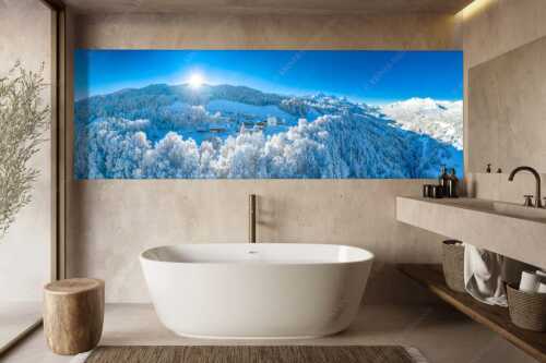 Blick über die Ortschaft Wamberg zum Zugspitzmassiv im Wetterstein - Winterliches Wamberg - Größe ca. 300x100cm, Seitenverhältnis 3:1 - Wetterstein und Zugspitzmassiv - weitere Infos unter https://www.kriner-weiermann.de