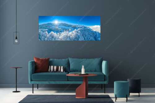 Blick über die Ortschaft Wamberg zum Zugspitzmassiv im Wetterstein - Winterliches Wamberg - Größe ca. 175x70cm, Seitenverhältnis 2,5:1 - Wetterstein und Zugspitzmassiv - weitere Infos unter https://www.kriner-weiermann.de