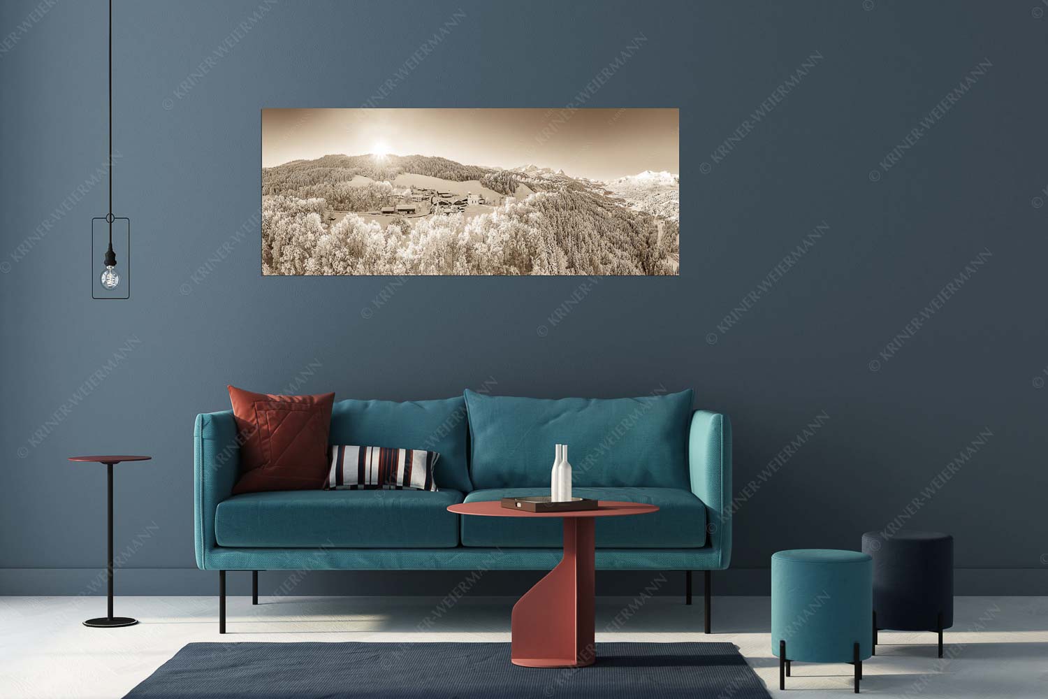 Winterliches Wamberg – Größe ca. 175x70cm, Seitenverhältnis 2,5:1 — Wetterstein und Zugspitzmassiv Blick über die Ortschaft Wamberg zum Zugspitzmassiv im Wetterstein - Winterliches Wamberg - Größe ca. 175x70cm, Seitenverhältnis 2,5:1 - Wetterstein und Zugspitzmassiv - weitere Infos unter https://www.kriner-weiermann.de