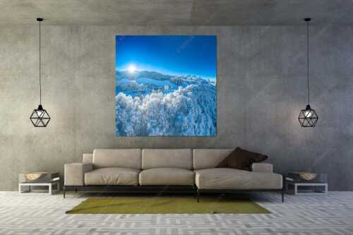 Blick über die Ortschaft Wamberg zum Zugspitzmassiv im Wetterstein - Winterliches Wamberg - Größe ca. 160x160cm, Seitenverhältnis 1:1 - Wetterstein und Zugspitzmassiv - weitere Infos unter https://www.kriner-weiermann.de