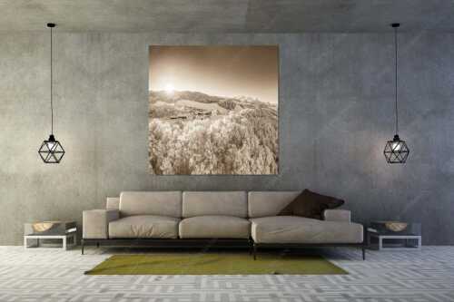 Blick über die Ortschaft Wamberg zum Zugspitzmassiv im Wetterstein - Winterliches Wamberg - Größe ca. 160x160cm, Seitenverhältnis 1:1 - Wetterstein und Zugspitzmassiv - weitere Infos unter https://www.kriner-weiermann.de