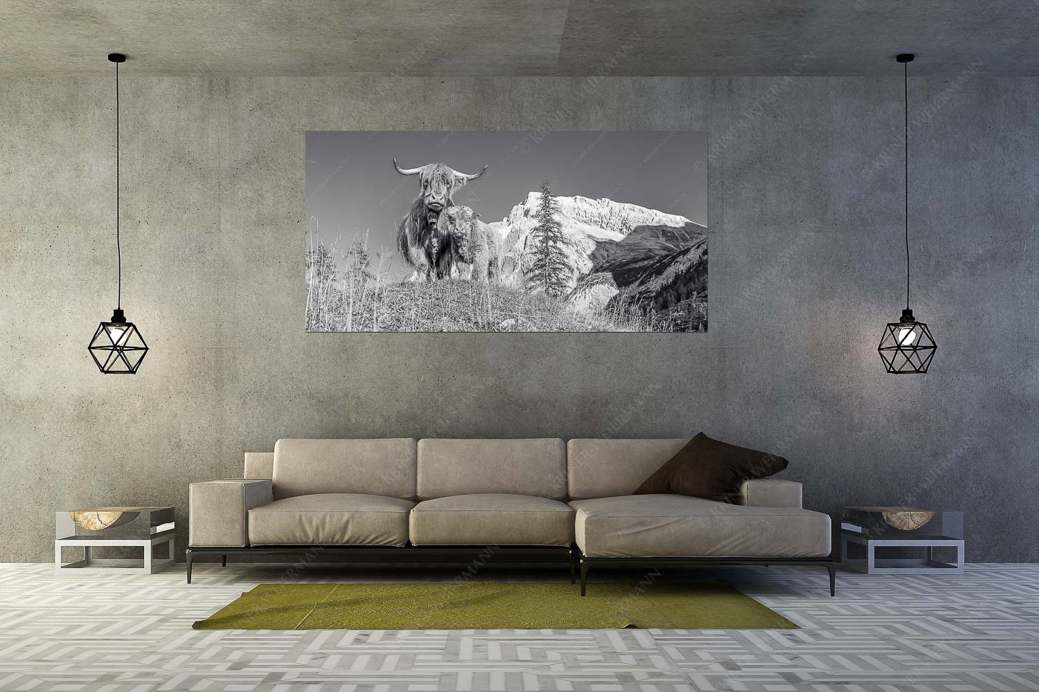 Wir gehören zam – Größe ca. 200x100cm, Seitenverhältnis 2:1 — Schottisches Hochlandrind mit Kalb Schottische Hochlandrinder am Halleranger mit Speckkarspitze im Karwendelgebirge - Wir gehören zam - Größe ca. 200x100cm, Seitenverhältnis 2:1 - Schottisches Hochlandrind mit Kalb - weitere Infos unter https://www.kriner-weiermann.de