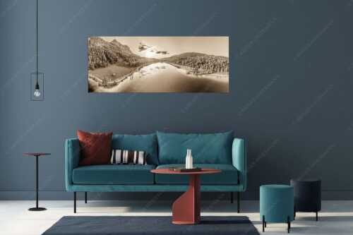 Blick über den Ferchensee zum Sonnenuntergang am Wettersteingebirge - Wohltuend - Größe ca. 175x70cm, Seitenverhältnis 2,5:1 - Ferchensee mit Wetterstein - weitere Infos unter https://www.kriner-weiermann.de
