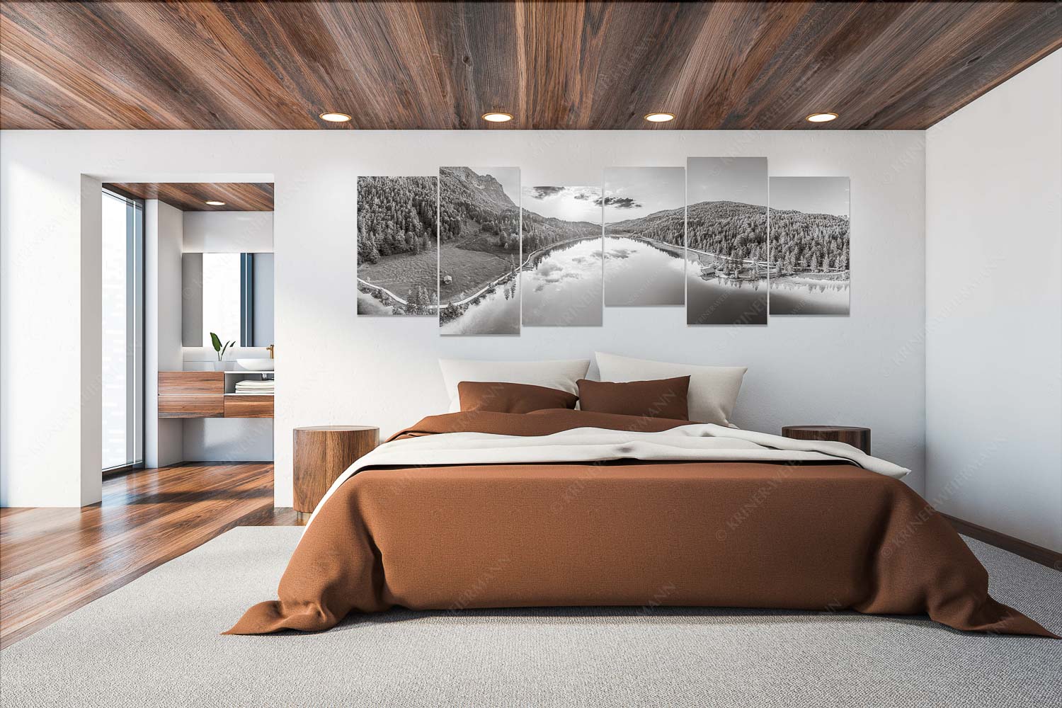 Wohltuend – 6er Split, Größe ca. 280x112cm, Seitenverhältnis 2,5:1 — Ferchensee mit Wetterstein Blick über den Ferchensee zum Sonnenuntergang am Wettersteingebirge - Wohltuend - 6er Split, Größe ca. 280x112cm, Seitenverhältnis 2,5:1 - Ferchensee mit Wetterstein - weitere Infos unter https://www.kriner-weiermann.de