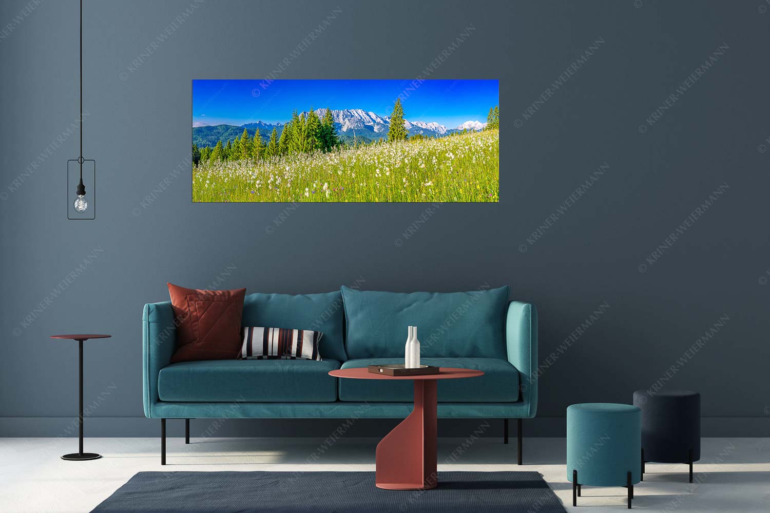 Wollgras Wiesn – Größe ca. 175x70cm, Seitenverhältnis 2,5:1 — Blumenwiese mit Wetterstein Blick über saftige Blumenwiese zum Wettersteingebirge - Wollgras Wiesn - Größe ca. 175x70cm, Seitenverhältnis 2,5:1 - Blumenwiese mit Wetterstein - weitere Infos unter https://www.kriner-weiermann.de