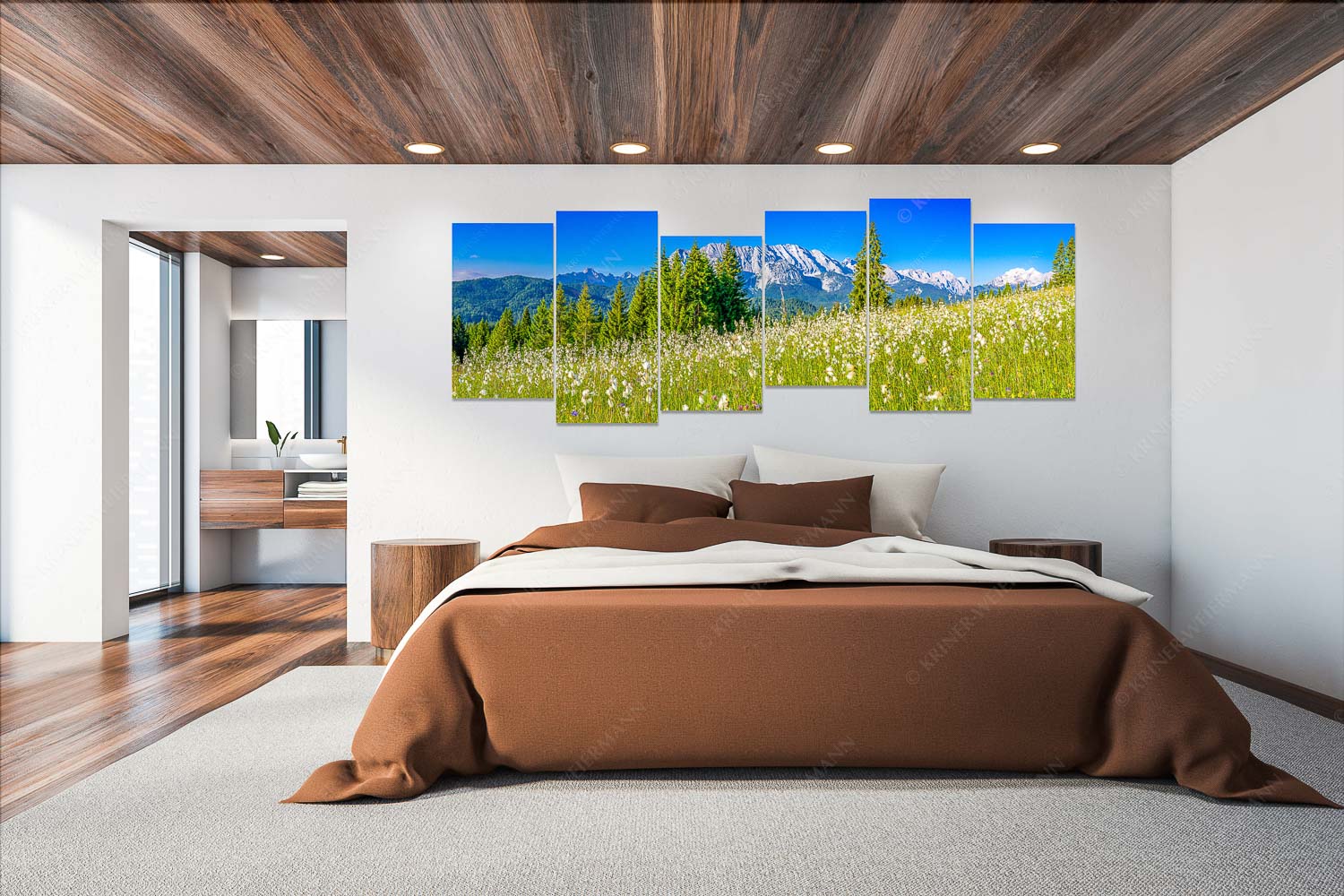 Wollgras Wiesn – 6er Split, Größe ca. 280x112cm, Seitenverhältnis 2,5:1 — Blumenwiese mit Wetterstein Blick über saftige Blumenwiese zum Wettersteingebirge - Wollgras Wiesn - 6er Split, Größe ca. 280x112cm, Seitenverhältnis 2,5:1 - Blumenwiese mit Wetterstein - weitere Infos unter https://www.kriner-weiermann.de