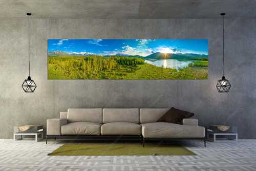 Blick über den Barmsee zum Sonnenuntergang am Estergebirge - Wunderbare Landschaften - Größe ca. 320x80cm, Seitenverhältnis 4:1 - Barmsee - weitere Infos unter https://www.kriner-weiermann.de