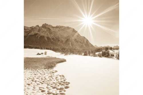 Blick über den Schmalensee zum Karwendelgebirge - Zuckerguss - Seitenverhältnis 1:1 - Winter und Schnee am Schmalensee mit Karwendel - weitere Infos unter https://www.kriner-weiermann.de