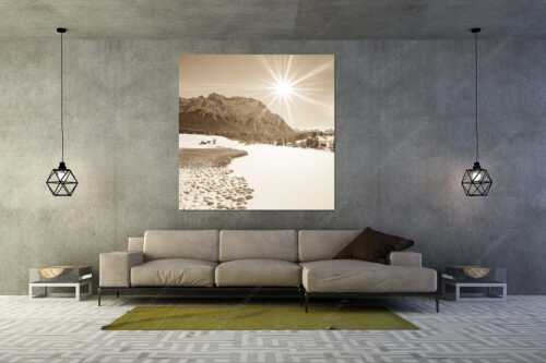 Blick über den Schmalensee zum Karwendelgebirge - Zuckerguss - Größe ca. 160x160cm, Seitenverhältnis 1:1 - Winter und Schnee am Schmalensee mit Karwendel - weitere Infos unter https://www.kriner-weiermann.de