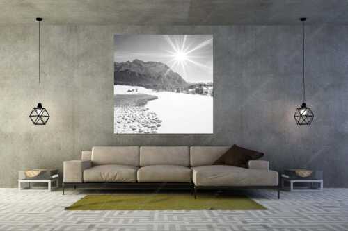 Blick über den Schmalensee zum Karwendelgebirge - Zuckerguss - Größe ca. 160x160cm, Seitenverhältnis 1:1 - Winter und Schnee am Schmalensee mit Karwendel - weitere Infos unter https://www.kriner-weiermann.de