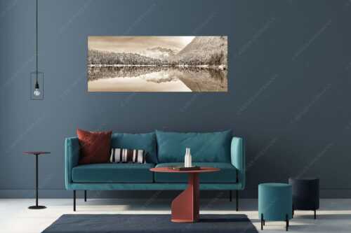 Das Karwendelgebirge spiegelt sich im Ferchensee - Zuckerspiegel - Größe ca. 175x70cm, Seitenverhältnis 2,5:1 - Ferchensee und Karwendel - weitere Infos unter https://www.kriner-weiermann.de