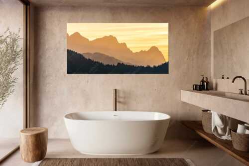 Blick zum Zugspitzmassiv im Wettersteingebirge im herbstlichen Abendlicht - Zugspitzmassiv Silhouetten - Größe ca. 180x90cm, Seitenverhältnis 2:1 - Alpspitze Zugspitze Waxenstein - weitere Infos unter https://www.kriner-weiermann.de