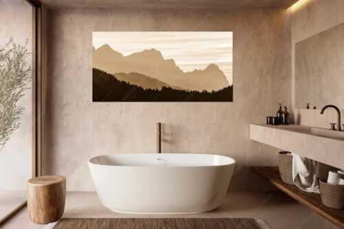Blick zum Zugspitzmassiv im Wettersteingebirge im herbstlichen Abendlicht - Zugspitzmassiv Silhouetten - Größe ca. 180x90cm, Seitenverhältnis 2:1 - Alpspitze Zugspitze Waxenstein - weitere Infos unter https://www.kriner-weiermann.de
