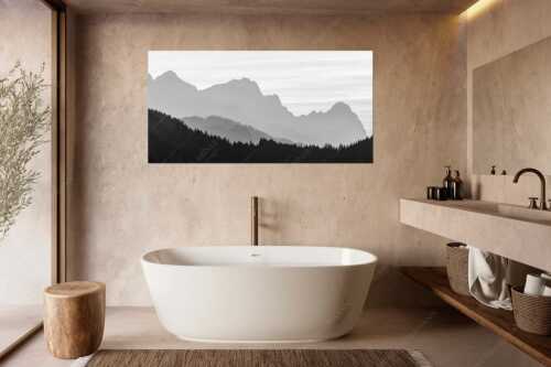 Blick zum Zugspitzmassiv im Wettersteingebirge im herbstlichen Abendlicht - Zugspitzmassiv Silhouetten - Größe ca. 180x90cm, Seitenverhältnis 2:1 - Alpspitze Zugspitze Waxenstein - weitere Infos unter https://www.kriner-weiermann.de