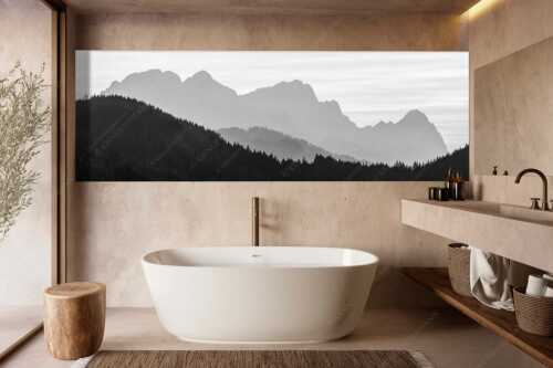 Blick zum Zugspitzmassiv im Wettersteingebirge im herbstlichen Abendlicht - Zugspitzmassiv Silhouetten - Größe ca. 300x100cm, Seitenverhältnis 3:1 - Alpspitze Zugspitze Waxenstein - weitere Infos unter https://www.kriner-weiermann.de