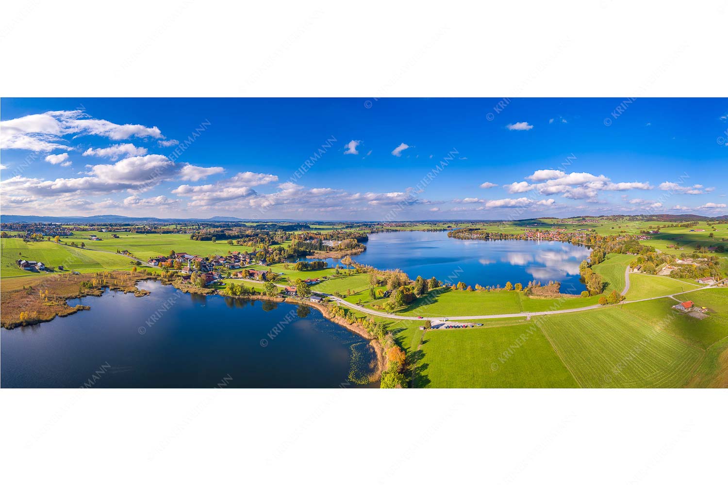Blick über den Froschhauser- und Riegsee mit den gleichnamigen Orten