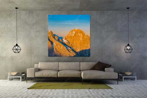 Vollmondaufgang zwischen der Westlichen- und Östlichen Öfelekopfspitze im Wetterstein - Zwischen den Öfelen - Größe ca. 160x160cm, Seitenverhältnis 1:1 - Öfelekopfspitzen im Wetterstein - weitere Infos unter https://www.kriner-weiermann.de